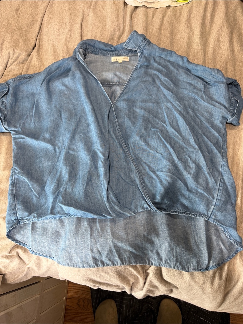 LOFT Light Blue Chambray Wrap-Style Blouse